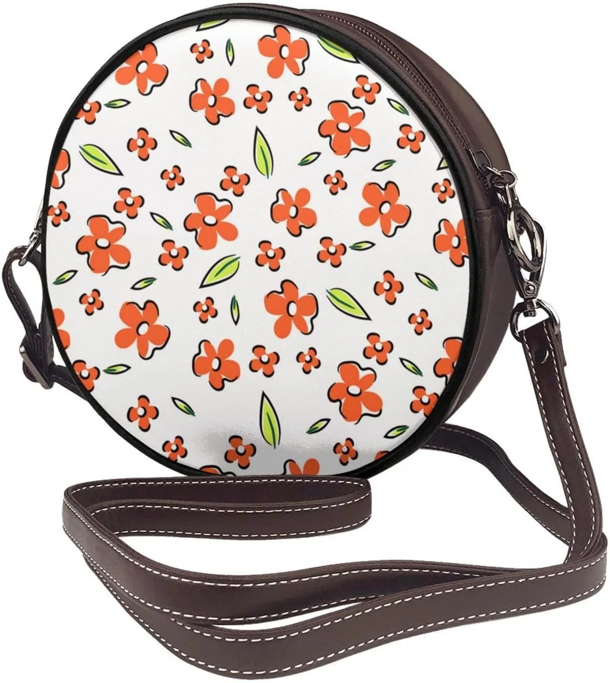 Round Crossbody Bag Small Circle Purse Zip Handbag for Women