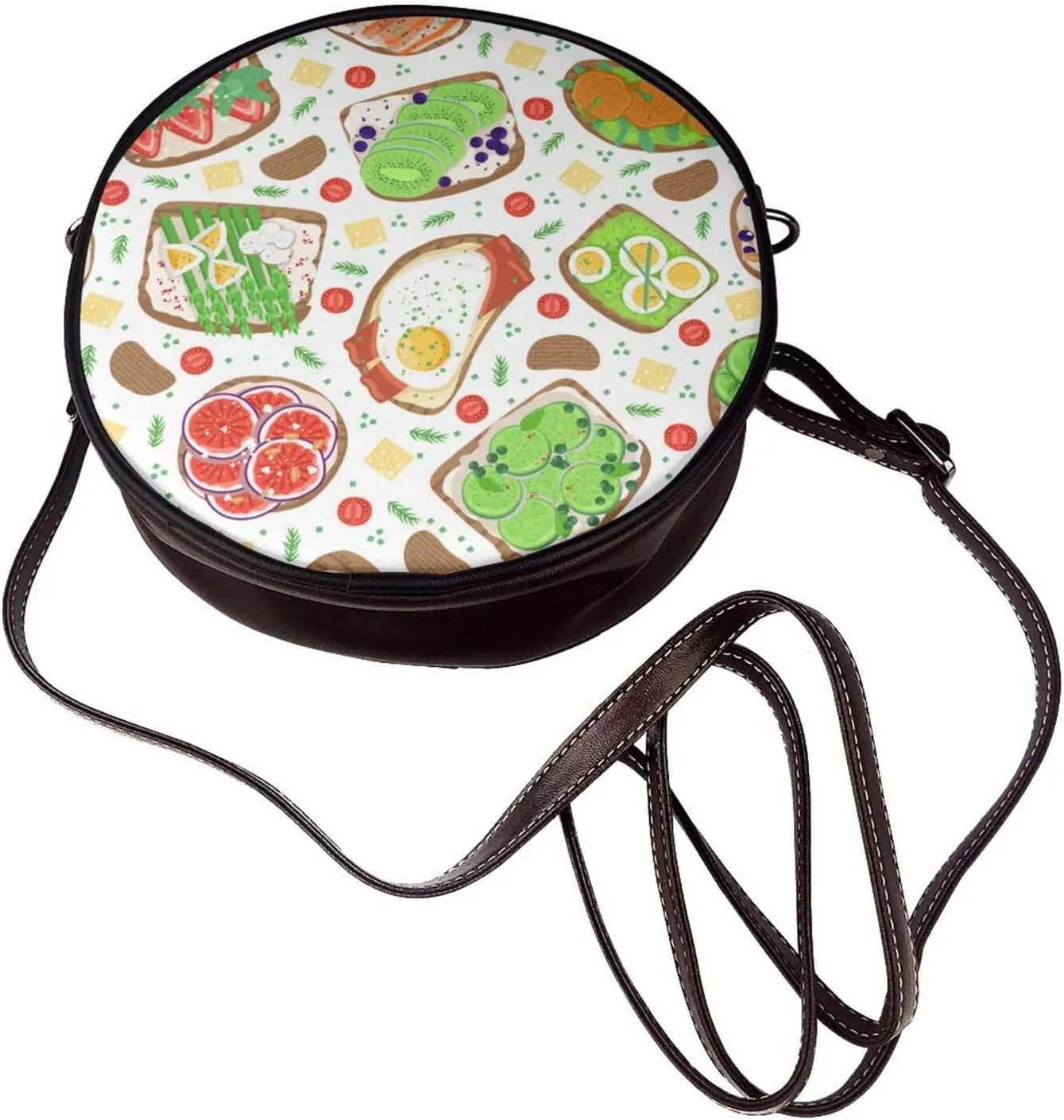 Round Crossbody Bag Small Circle Purse Zip Handbag for Women