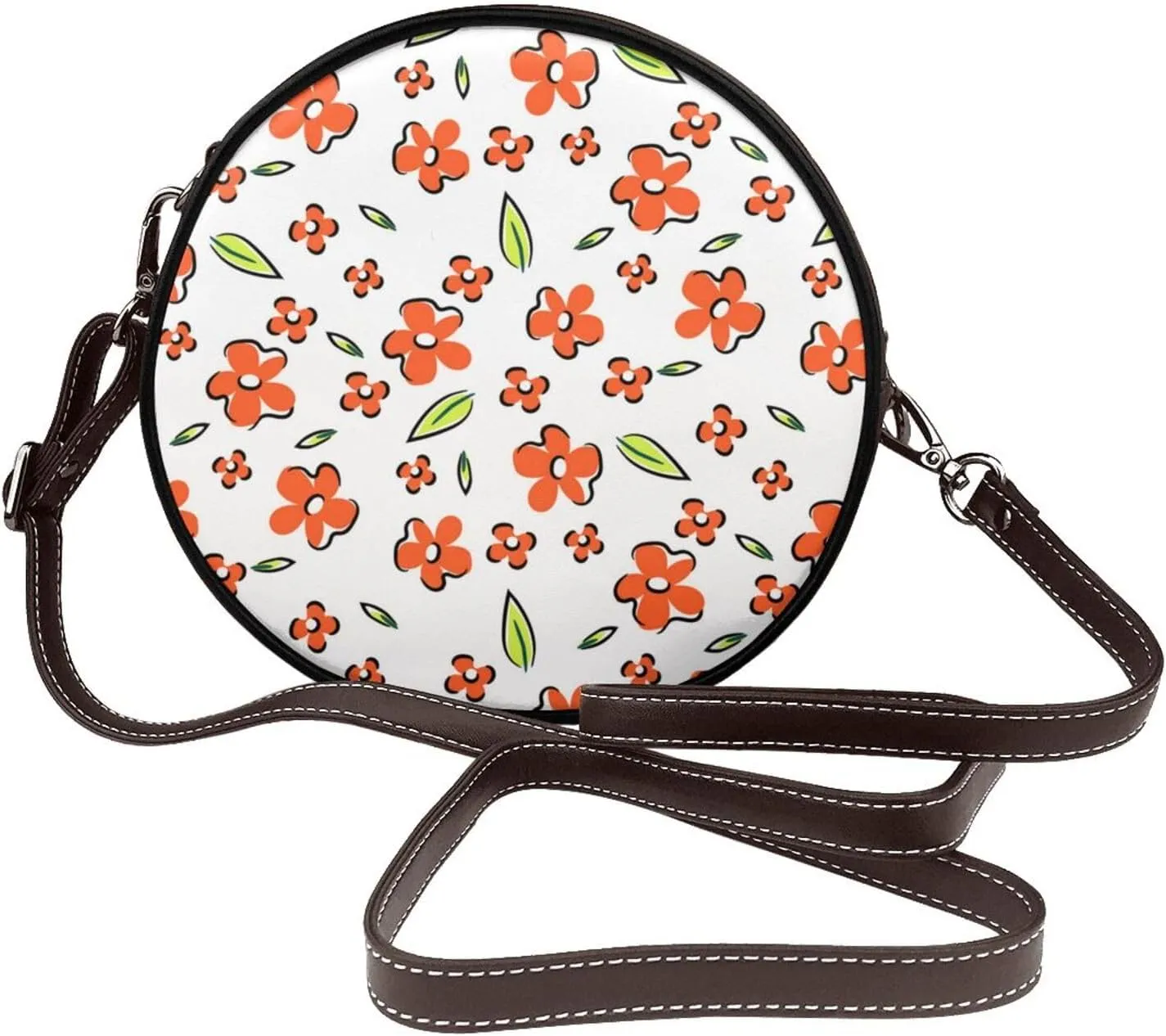 Round Crossbody Bag Small Circle Purse Zip Handbag for Women