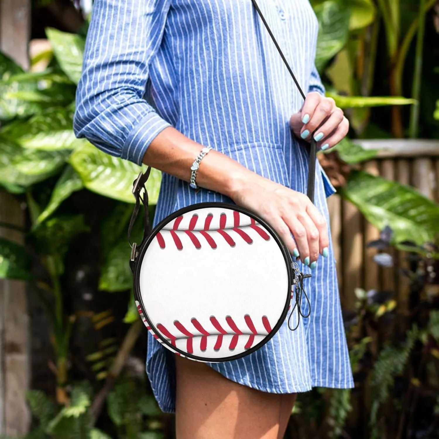 Round Crossbody Bag Small Circle Purse Zip Handbag for Women