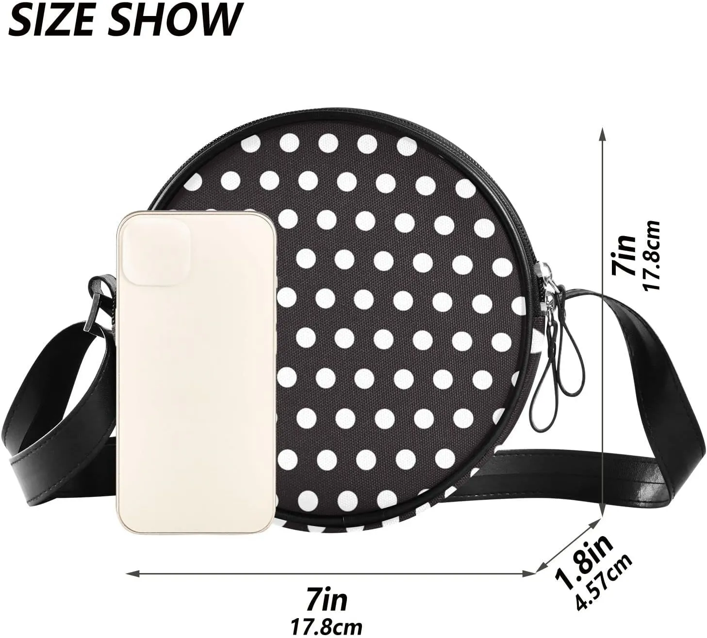 Round Crossbody Bag Small Circle Purse Zip Handbag for Women