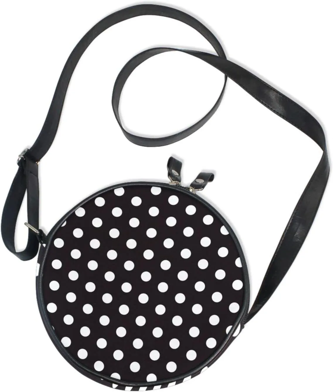 Round Crossbody Bag Small Circle Purse Zip Handbag for Women
