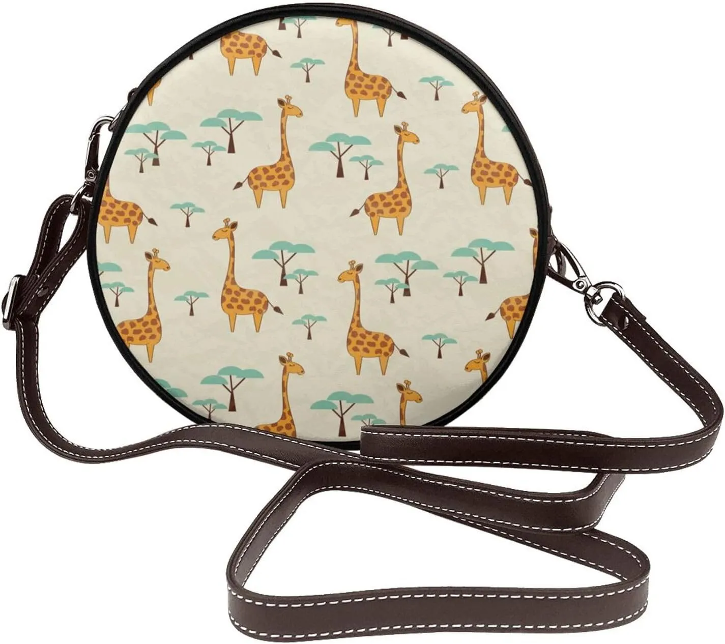 Round Crossbody Bag Small Circle Purse Zip Handbag for Women
