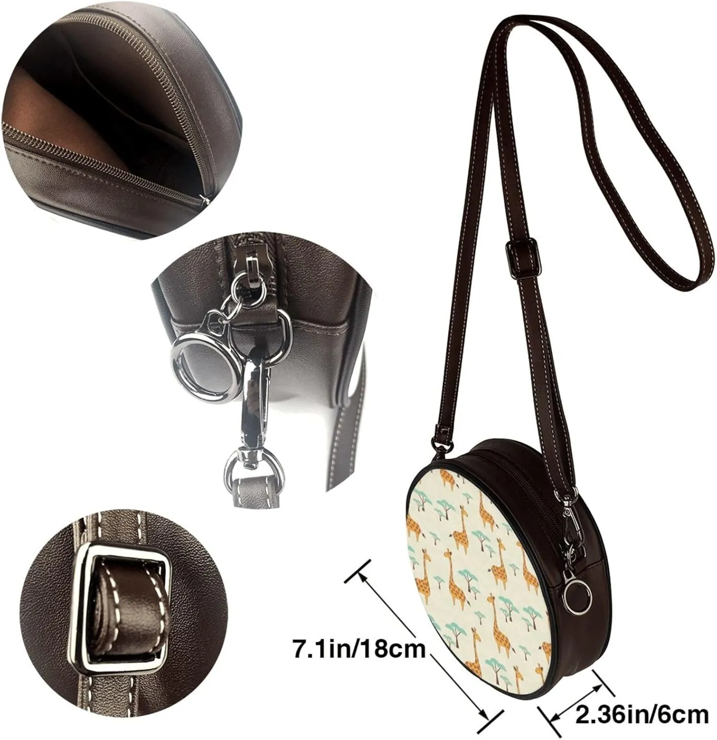Round Crossbody Bag Small Circle Purse Zip Handbag for Women