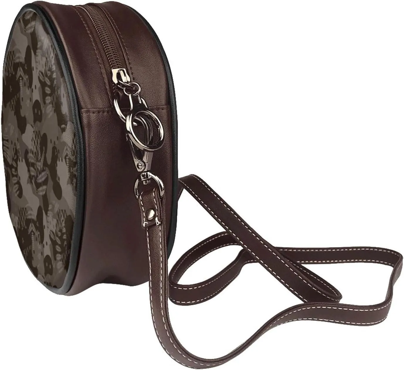 Round Crossbody Bags for Women and Purses, PU Leather Handbag Wristlet Circle Bag