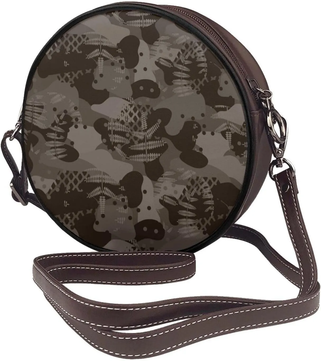 Round Crossbody Bags for Women and Purses, PU Leather Handbag Wristlet Circle Bag
