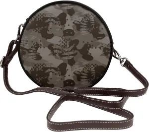 Round Crossbody Bags for Women and Purses, PU Leather Handbag Wristlet Circle Bag