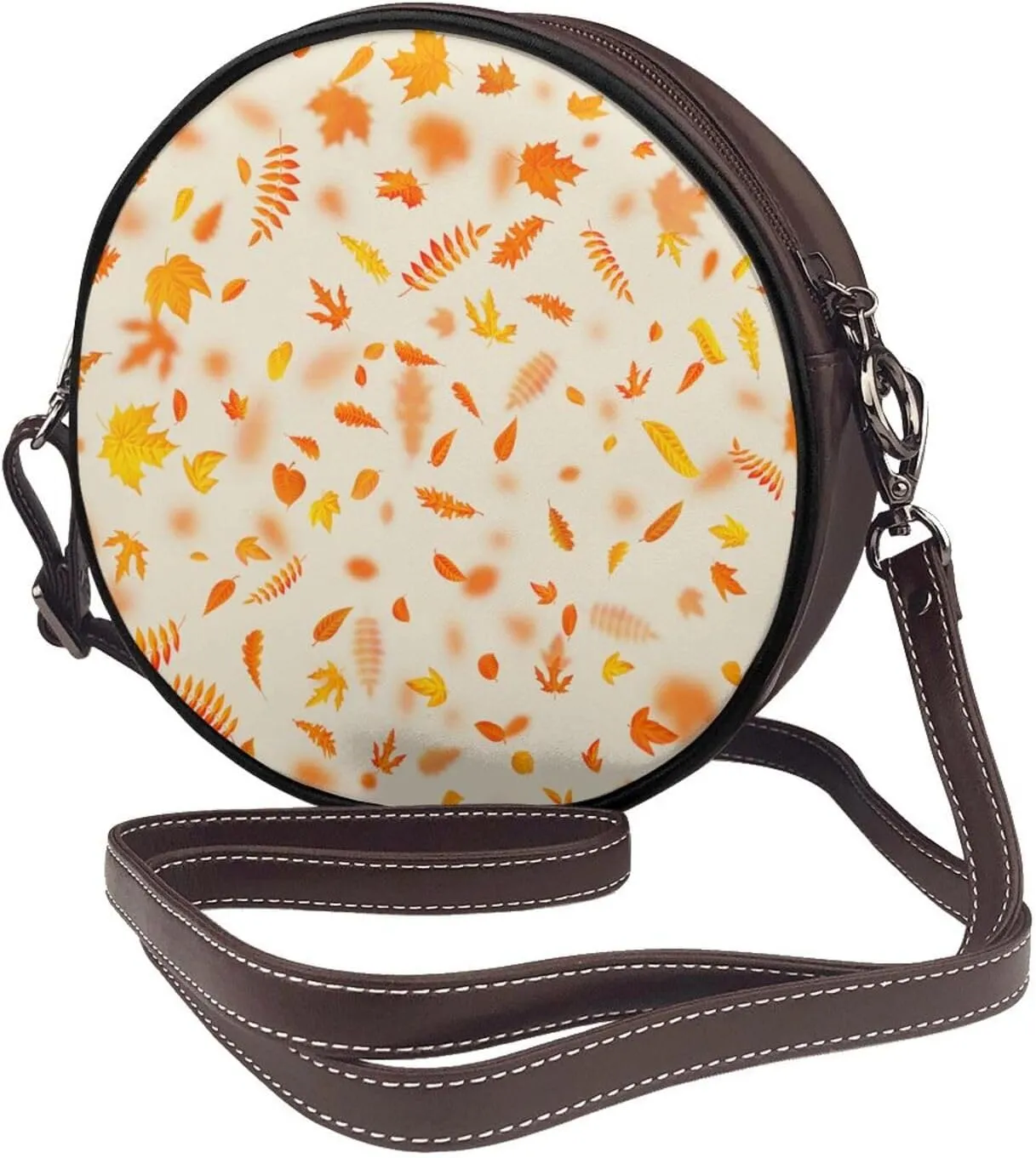 Round Crossbody Bags for Women, Faux Leather Circle Purse Zipper Small Shoulder Bag with Adjustable Straps