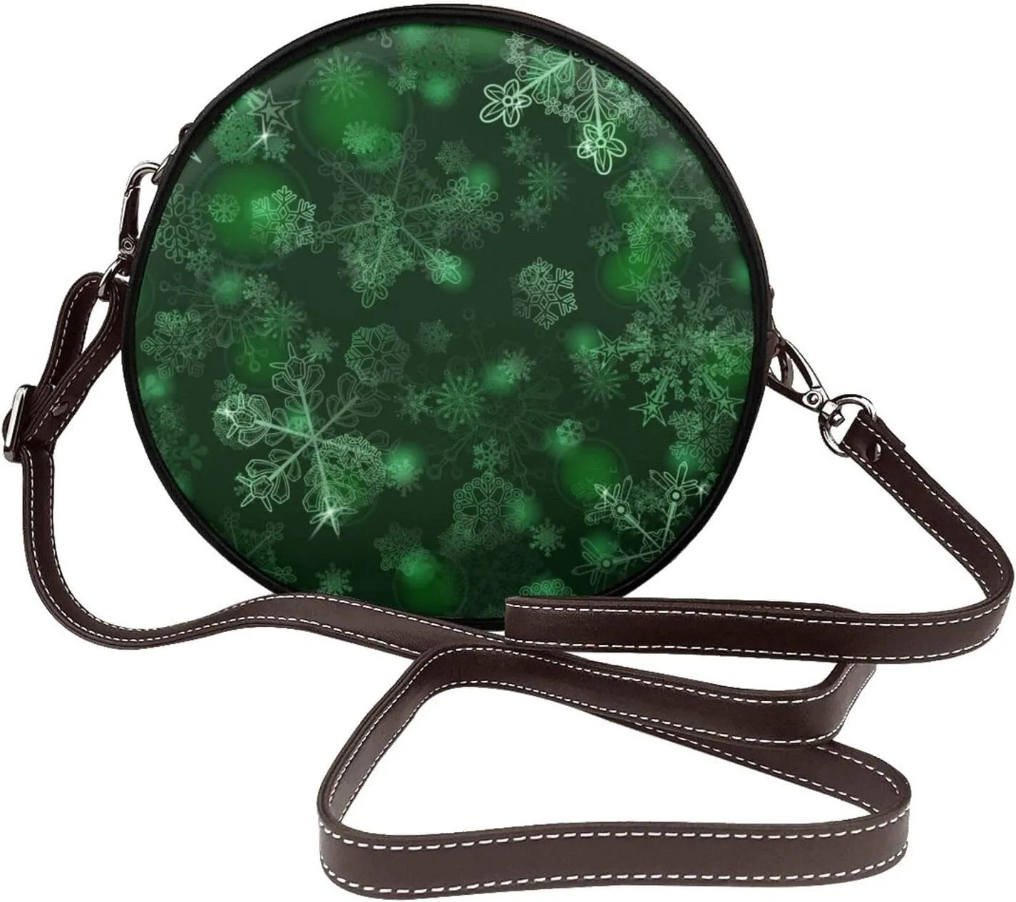 Round PU Leather Crossbody Satchel Bag Vintage Purses Handbags for Women Ladies