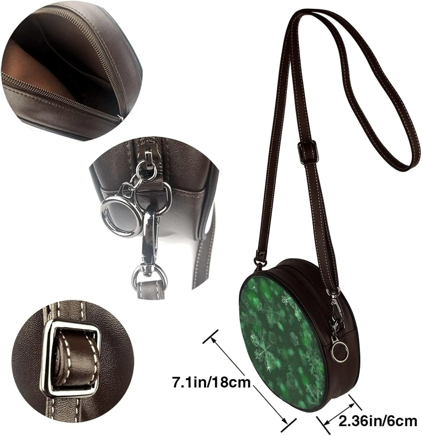 Round PU Leather Crossbody Satchel Bag Vintage Purses Handbags for Women Ladies