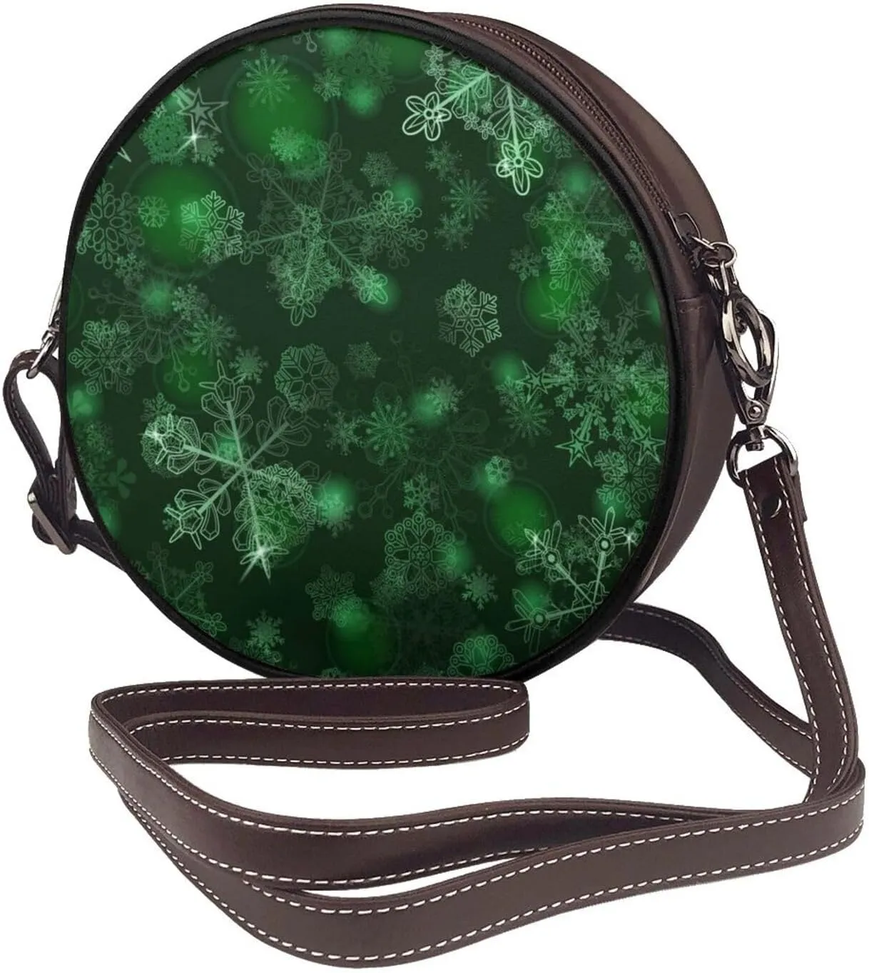 Round PU Leather Crossbody Satchel Bag Vintage Purses Handbags for Women Ladies