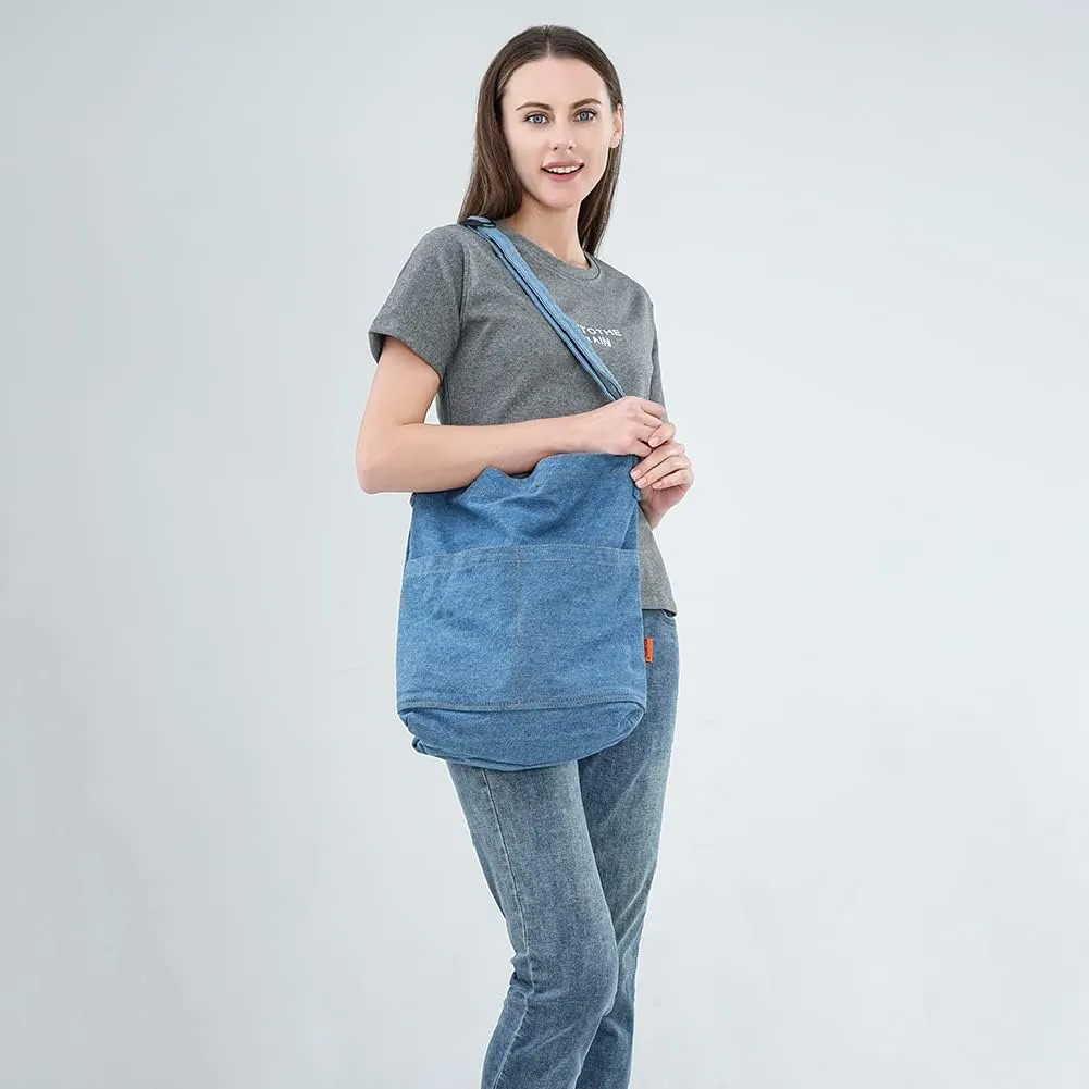 ROUROU Denim Shoulder Bag - Women's Hobo Tote Canvas Crossbody Bag - Large Capacity Purse