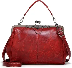 ROUROU Retro Hollow Handbag for Women PU Leather Shoulder Bag Evening Clutch Bag Kiss Lock Closure Crossbody Bag Purse