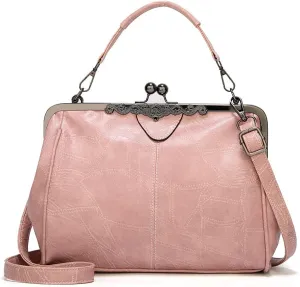 ROUROU Retro Hollow Handbag for Women PU Leather Shoulder Bag Evening Clutch Bag Kiss Lock Closure Crossbody Bag Purse