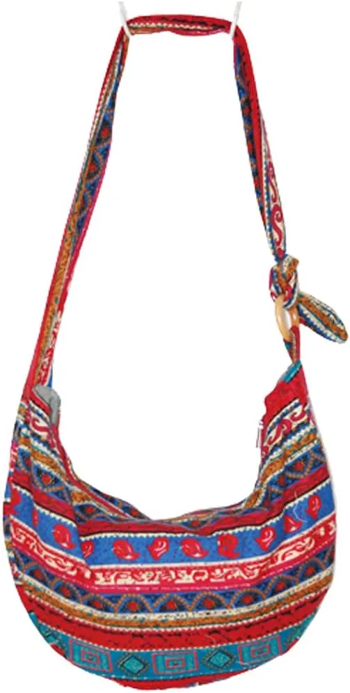 ROUROU Shoulder Bag for Women Hippie Crossbody Bag Bohemian Handbag Printed Pattern Hobo Bag Canvas Purse Cotton Satchel