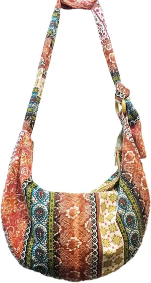ROUROU Shoulder Bag for Women Hippie Crossbody Bag Bohemian Handbag Printed Pattern Hobo Bag Canvas Purse Cotton Satchel