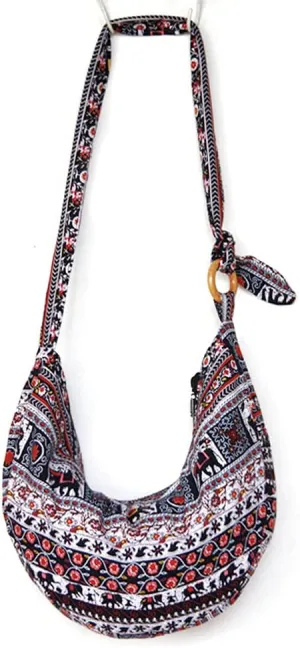 ROUROU Shoulder Bag for Women Hippie Crossbody Bag Bohemian Handbag Printed Pattern Hobo Bag Canvas Purse Cotton Satchel