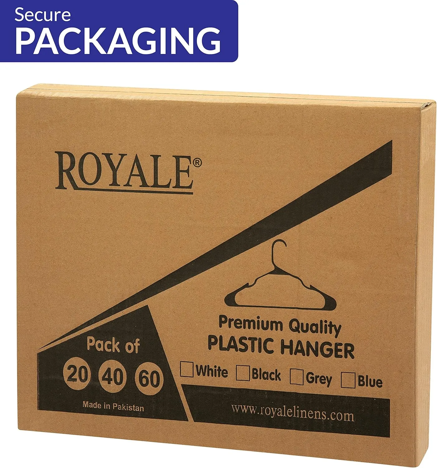 ROYALE 40 Pack Grey Plastic Hangers for Clothes - Heavy Duty Clothes Hanger Ideal for Everyday Standard Use - Lightweight & Space Saving Notched Plastic Hangers - Slim & Sleek Shoulder Groove
