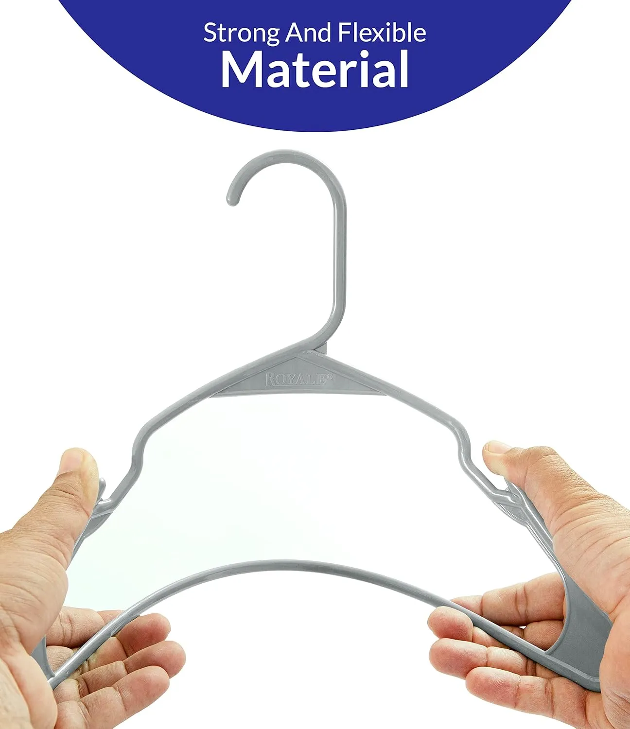 ROYALE 40 Pack Grey Plastic Hangers for Clothes - Heavy Duty Clothes Hanger Ideal for Everyday Standard Use - Lightweight & Space Saving Notched Plastic Hangers - Slim & Sleek Shoulder Groove