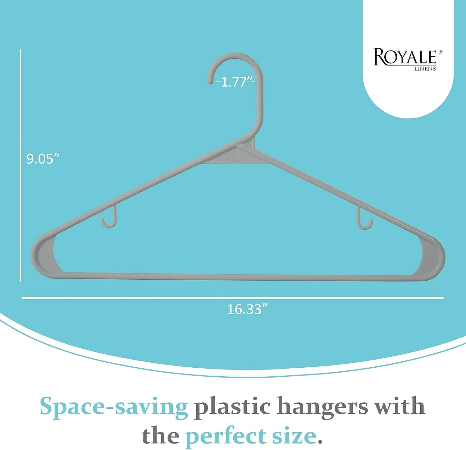 ROYALE Plastic Hangers 40 Pack - Grey Clothes Hanger with Hooks – Heavy Duty Space Saving Coat Hangers Ideal for Everyday Use for Tops, Skirt, Dress, Shirts, Pants (40 Pack, Grey)