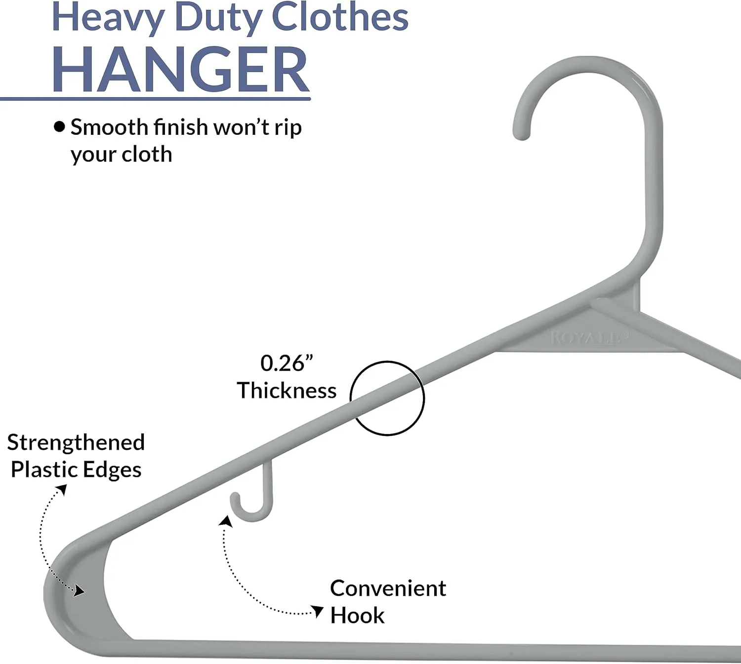 ROYALE Plastic Hangers 40 Pack - Grey Clothes Hanger with Hooks – Heavy Duty Space Saving Coat Hangers Ideal for Everyday Use for Tops, Skirt, Dress, Shirts, Pants (40 Pack, Grey)
