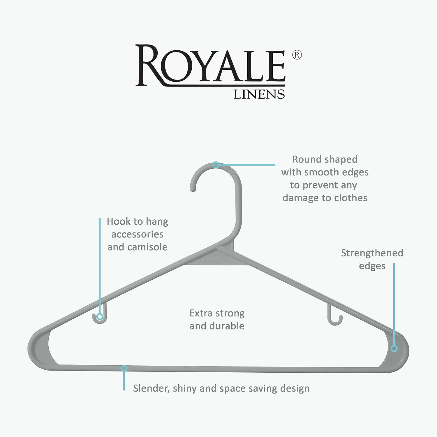 ROYALE Plastic Hangers 40 Pack - Grey Clothes Hanger with Hooks – Heavy Duty Space Saving Coat Hangers Ideal for Everyday Use for Tops, Skirt, Dress, Shirts, Pants (40 Pack, Grey)