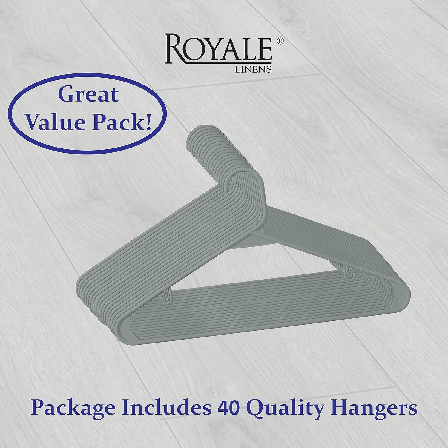 ROYALE Plastic Hangers 40 Pack - Grey Clothes Hanger with Hooks – Heavy Duty Space Saving Coat Hangers Ideal for Everyday Use for Tops, Skirt, Dress, Shirts, Pants (40 Pack, Grey)