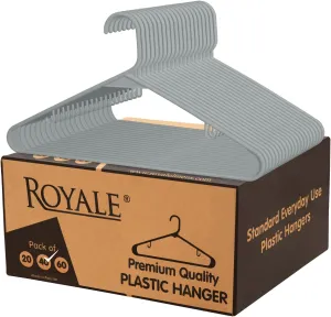 ROYALE Plastic Hangers 40 Pack - Grey Clothes Hanger with Hooks – Heavy Duty Space Saving Coat Hangers Ideal for Everyday Use for Tops, Skirt, Dress, Shirts, Pants (40 Pack, Grey)