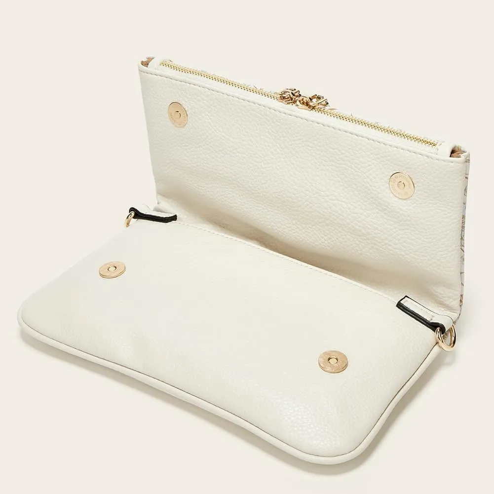Rungion Fold-Over Clutch Purses for Women Small Vegan Leather Crossbody Shoulder Bag with Chain Evening Wristlet Satchels