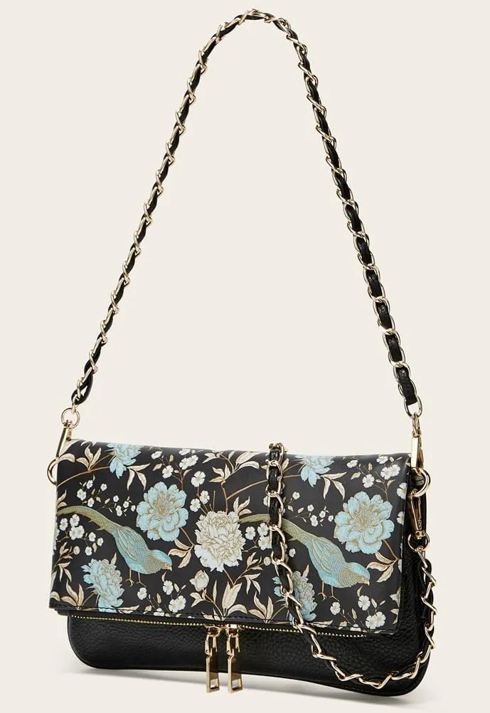 Rungion Fold-Over Clutch Purses for Women Small Vegan Leather Crossbody Shoulder Bag with Chain Evening Wristlet Satchels