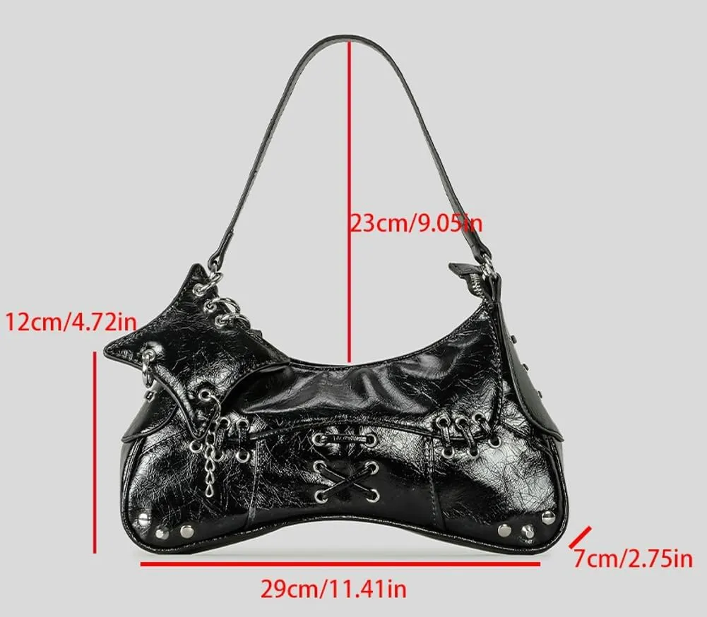 Rungion Studded Purses Y2k Shoulder Bag for Women Small Crossbody Bag Trendy Vegan Leather Handbag Underarm Satchels