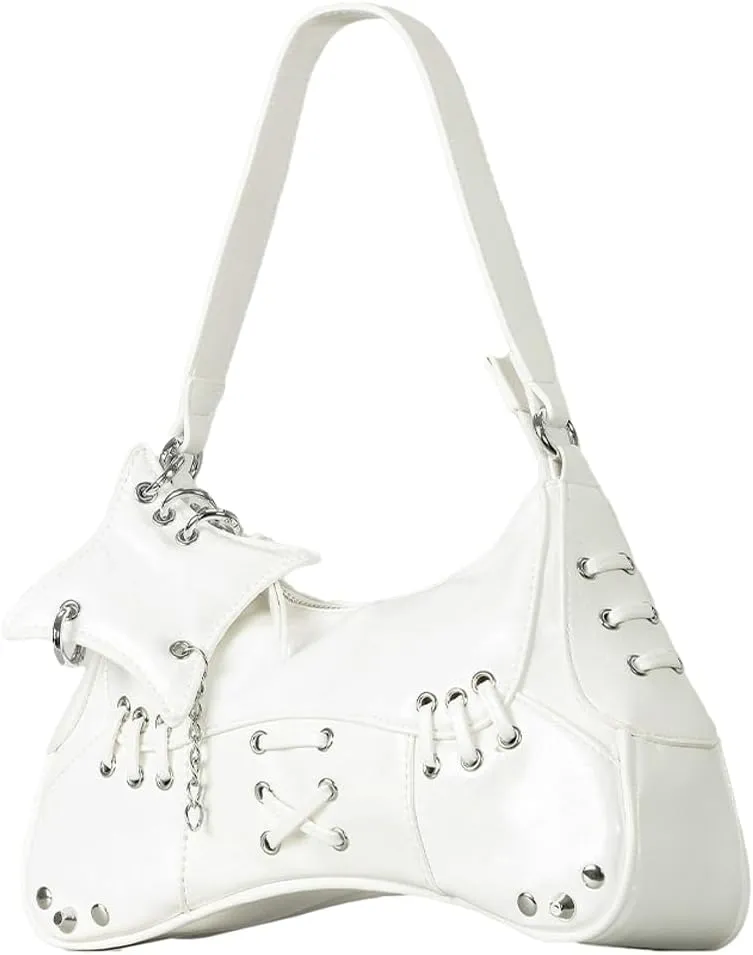 Rungion Studded Purses Y2k Shoulder Bag for Women Small Crossbody Bag Trendy Vegan Leather Handbag Underarm Satchels