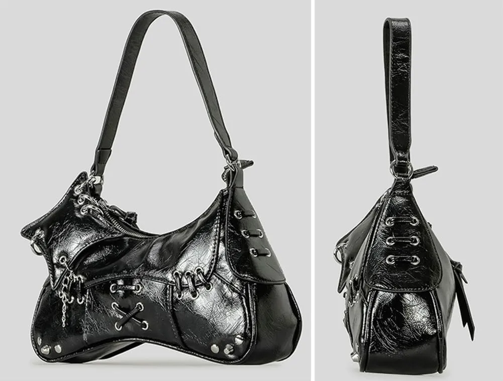 Rungion Studded Purses Y2k Shoulder Bag for Women Small Crossbody Bag Trendy Vegan Leather Handbag Underarm Satchels