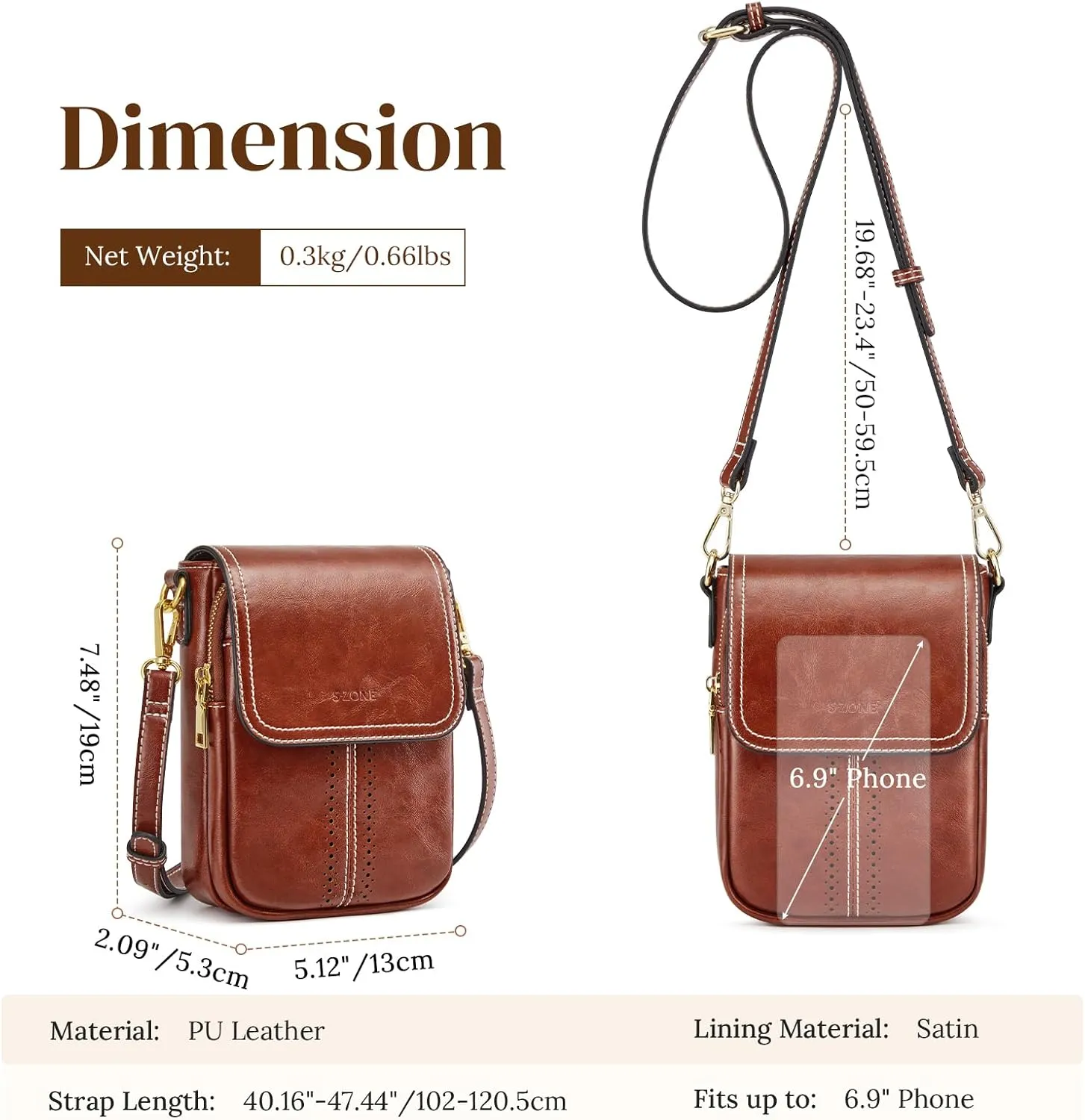 S-ZONE Vegan Leather Small Crossbody Bags for Women Trendy Cell Phone Purses Womens Wallet with Adjustable Strap Card Slots