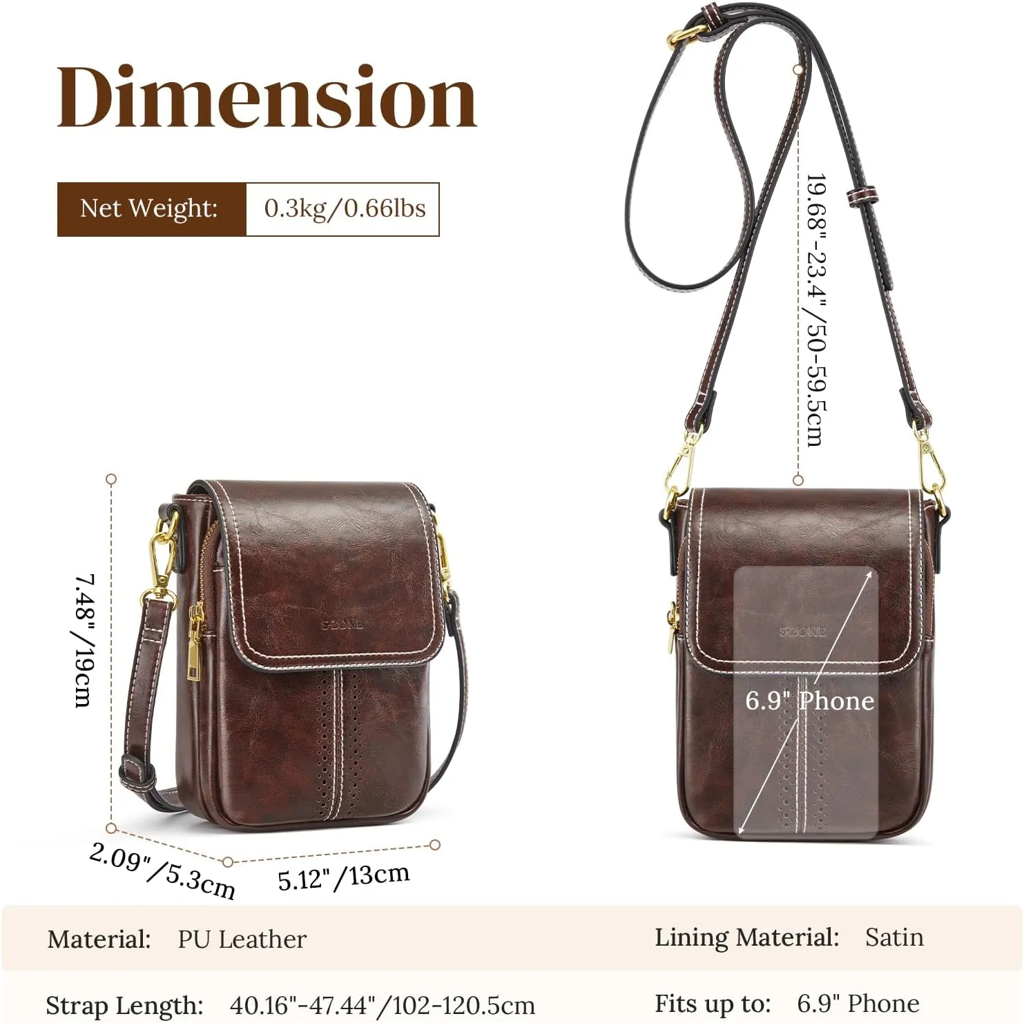 S-ZONE Vegan Leather Small Crossbody Bags for Women Trendy Cell Phone Purses Womens Wallet with Adjustable Strap Card Slots
