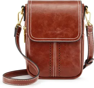 S-ZONE Vegan Leather Small Crossbody Bags for Women Trendy Cell Phone Purses Womens Wallet with Adjustable Strap Card Slots