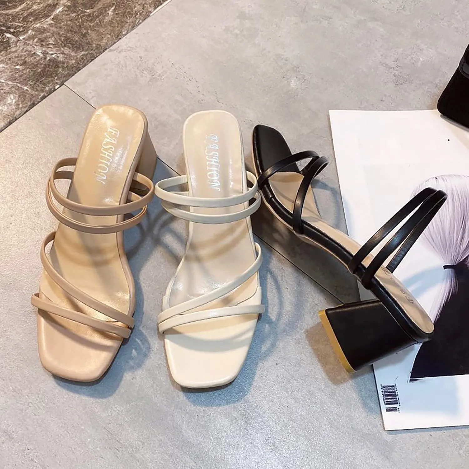 Sandals for Women 2025 Low Block Heels Sandals Open Toe Sandals Square Toe Bridal Shoes Ankle Strap Summer Heels