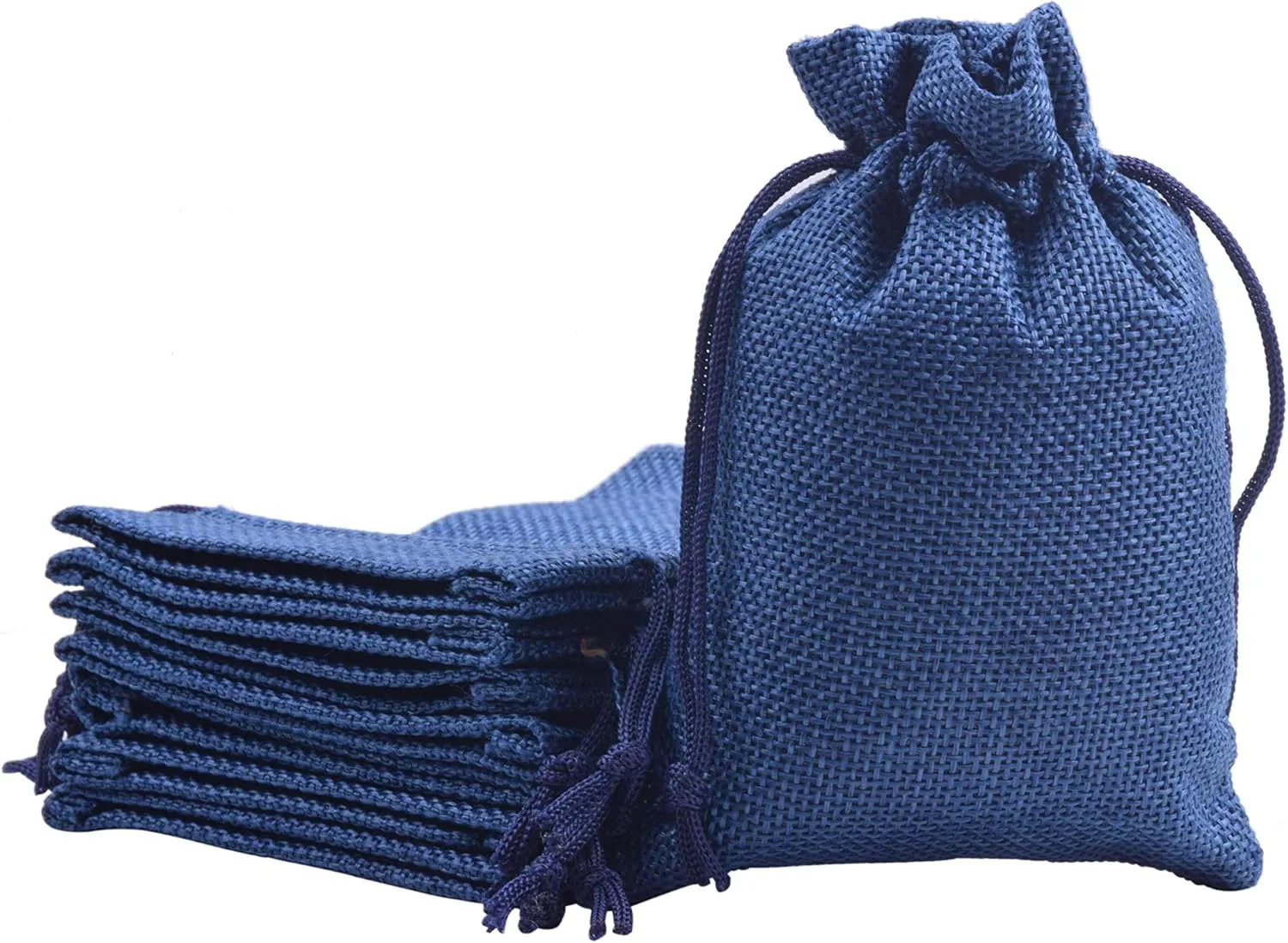 Sansam 25pcs 13.0x17.0cm/5.2''x6.8'' Navy Color Drawstring and Lining Burla/Hessian Bags, Jewelry Pouches, Wedding Favors, Jewelry Packing, Gift Bags