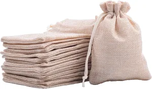 Sansam 25pcs Cream Drawstring Burlap Gift Bags, 5.2x7.2 Inch Lining Burlap Sacks For Jewellery Packaging, Herb, Spices, Medium Size Jute Treat Bags for Christmas, Wedding, Party,Household Storage