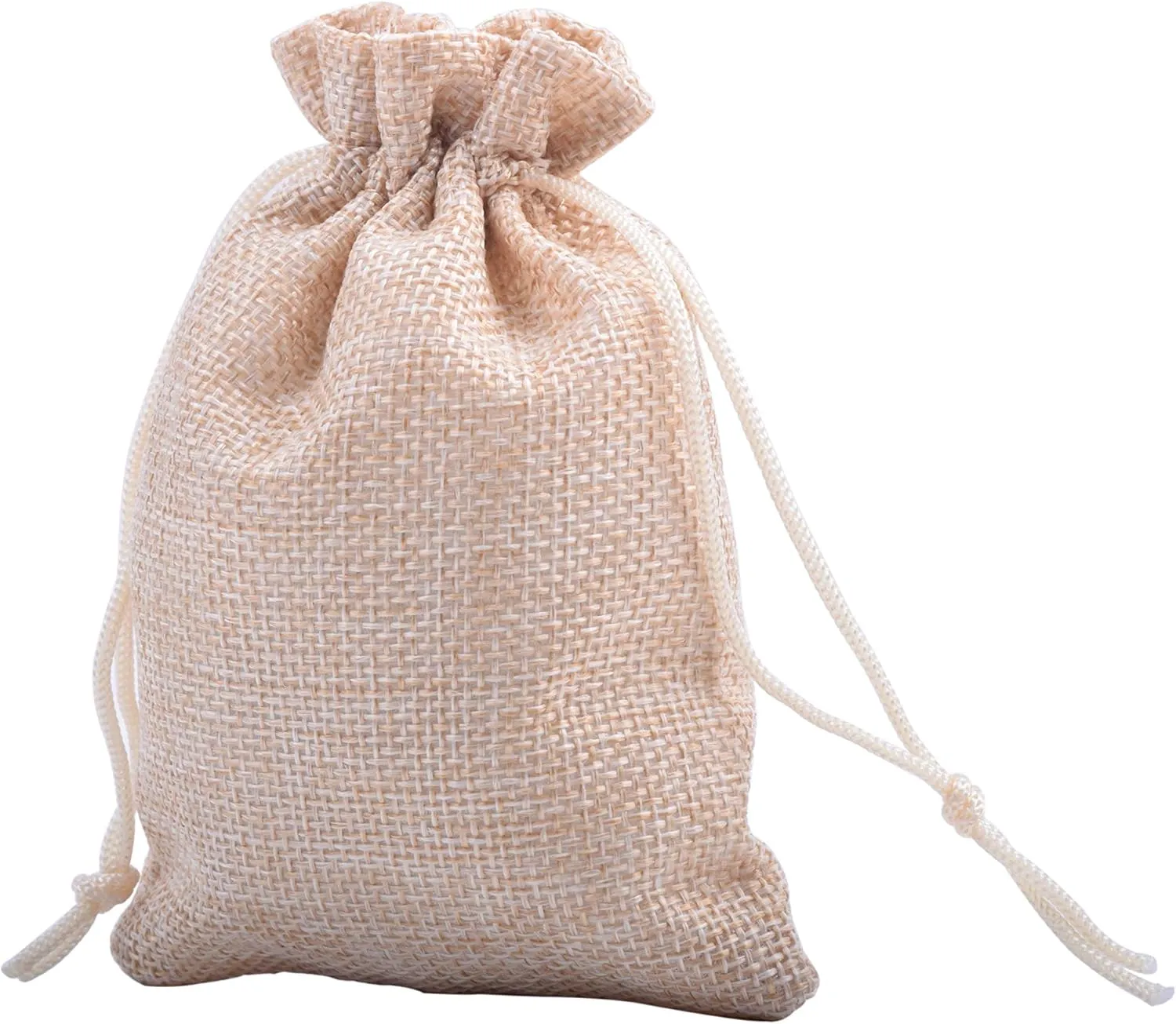 Sansam 25pcs Cream Drawstring Burlap Gift Bags, 5.2x7.2 Inch Lining Burlap Sacks For Jewellery Packaging, Herb, Spices, Medium Size Jute Treat Bags for Christmas, Wedding, Party,Household Storage