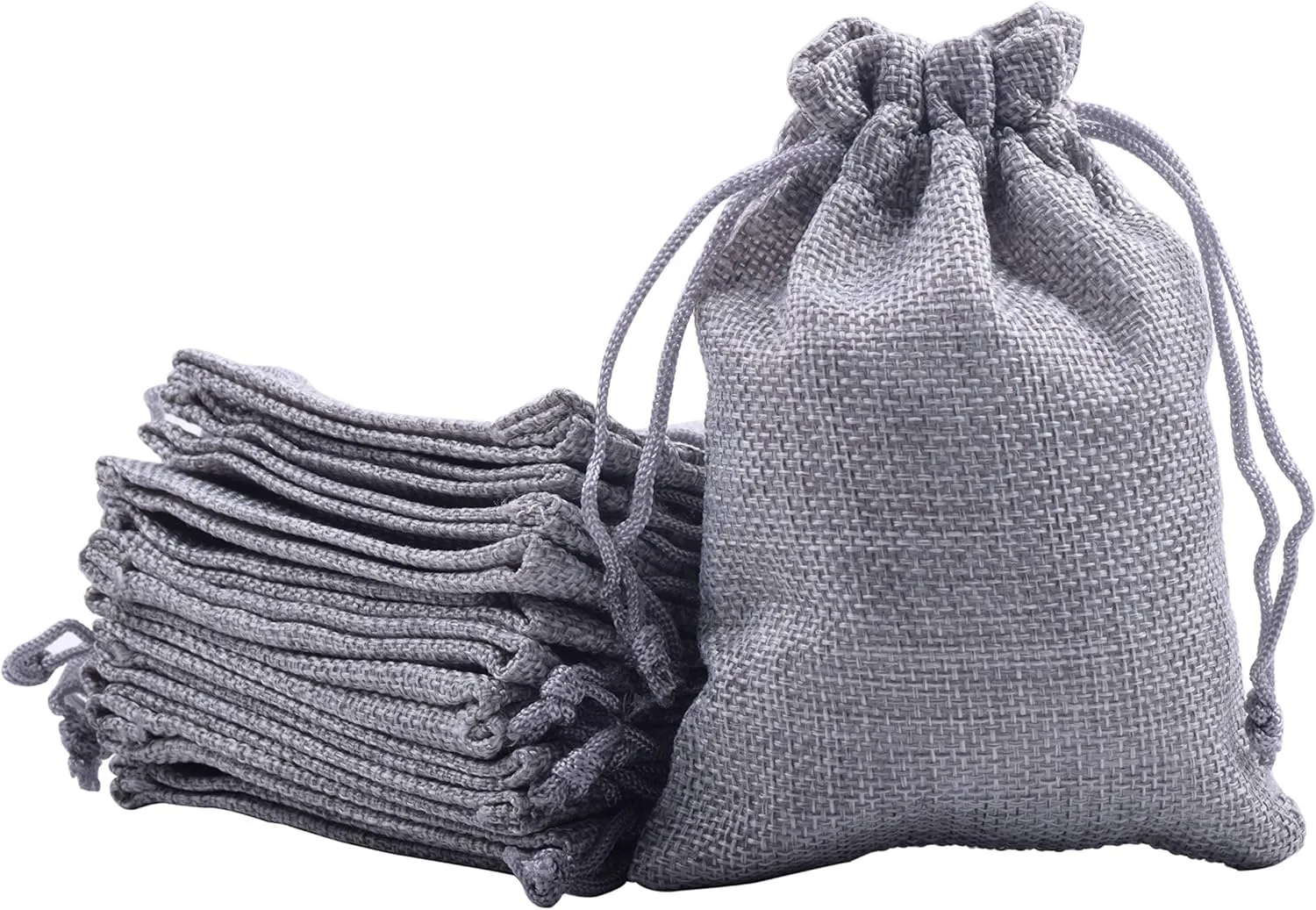Sansam 50pcs 4.0X5.60 Inch Drawstring Burlap Gift Bags, Jute Jewellery Pouches, Small Grey Lining Burlap Favor Sacks For Herb, Spices, Jute Treat Bags for Christmas, Wedding, Party