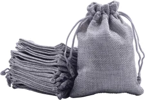 Sansam 50pcs 4.0X5.60 Inch Drawstring Burlap Gift Bags, Jute Jewellery Pouches, Small Grey Lining Burlap Favor Sacks For Herb, Spices, Jute Treat Bags for Christmas, Wedding, Party