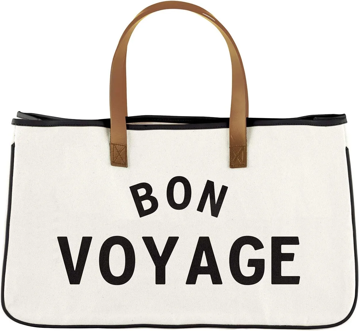 Santa Barbara Design Studio Tote Bag Hold Everything Collection Black and White 100% Cotton Canvas with Leather Handles