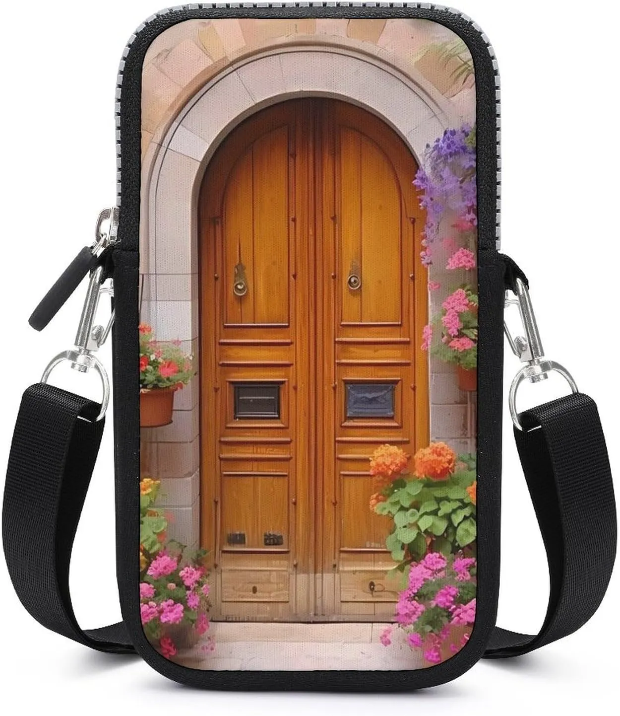 Santorini Greece Rustic Scenic Mobile Phone Bag Cellphone Storage Holder Crossbody Bags Pouch Wallet with Adjustable Strap