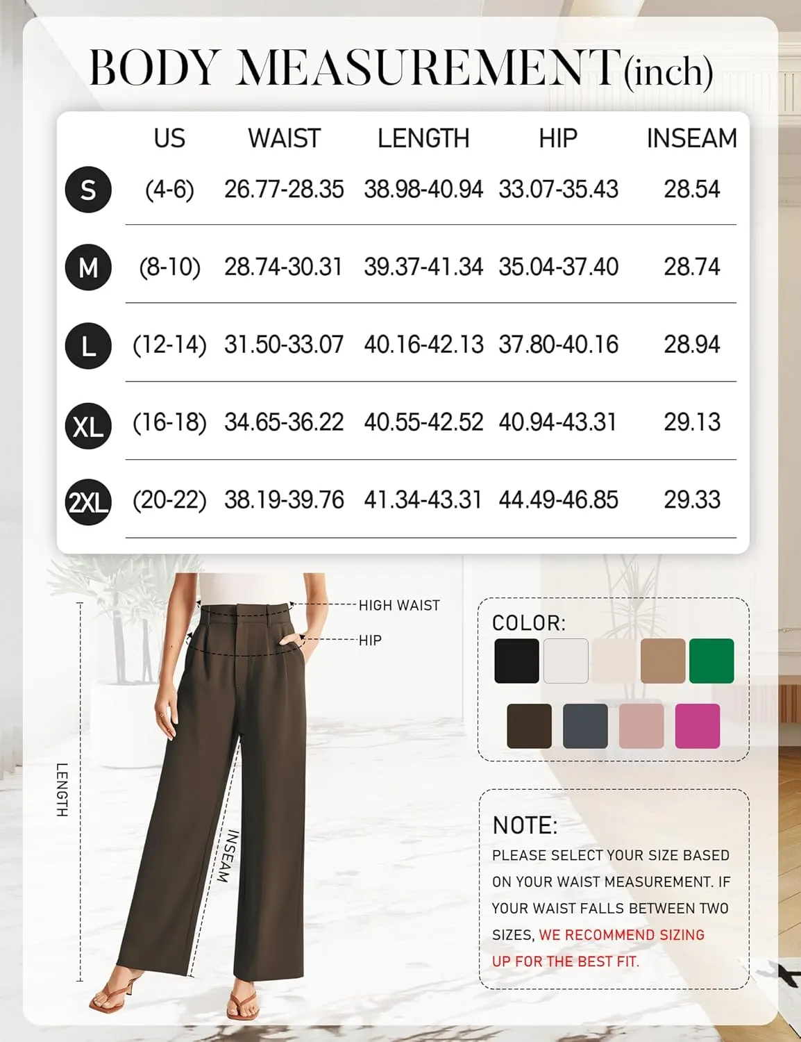 Sarin Mathews High Waisted Wide Leg Pants for Women Business Casual Dress Pant Palazzo Long Work Trousers with Pockets