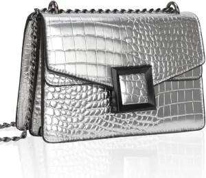 Satchel Crossbody Bag for Women - Crocodile Print Shoulder Purse Luxury PU Leather Handbags With Chain Straps