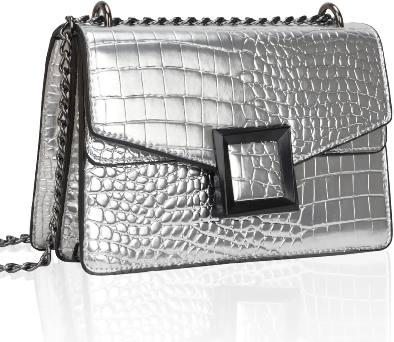 Satchel Crossbody Bag for Women - Crocodile Print Shoulder Purse Luxury PU Leather Handbags With Chain Straps