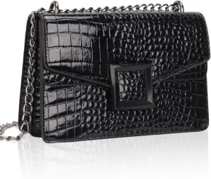 Satchel Crossbody Bag for Women - Crocodile Print Shoulder Purse Luxury PU Leather Handbags With Chain Straps
