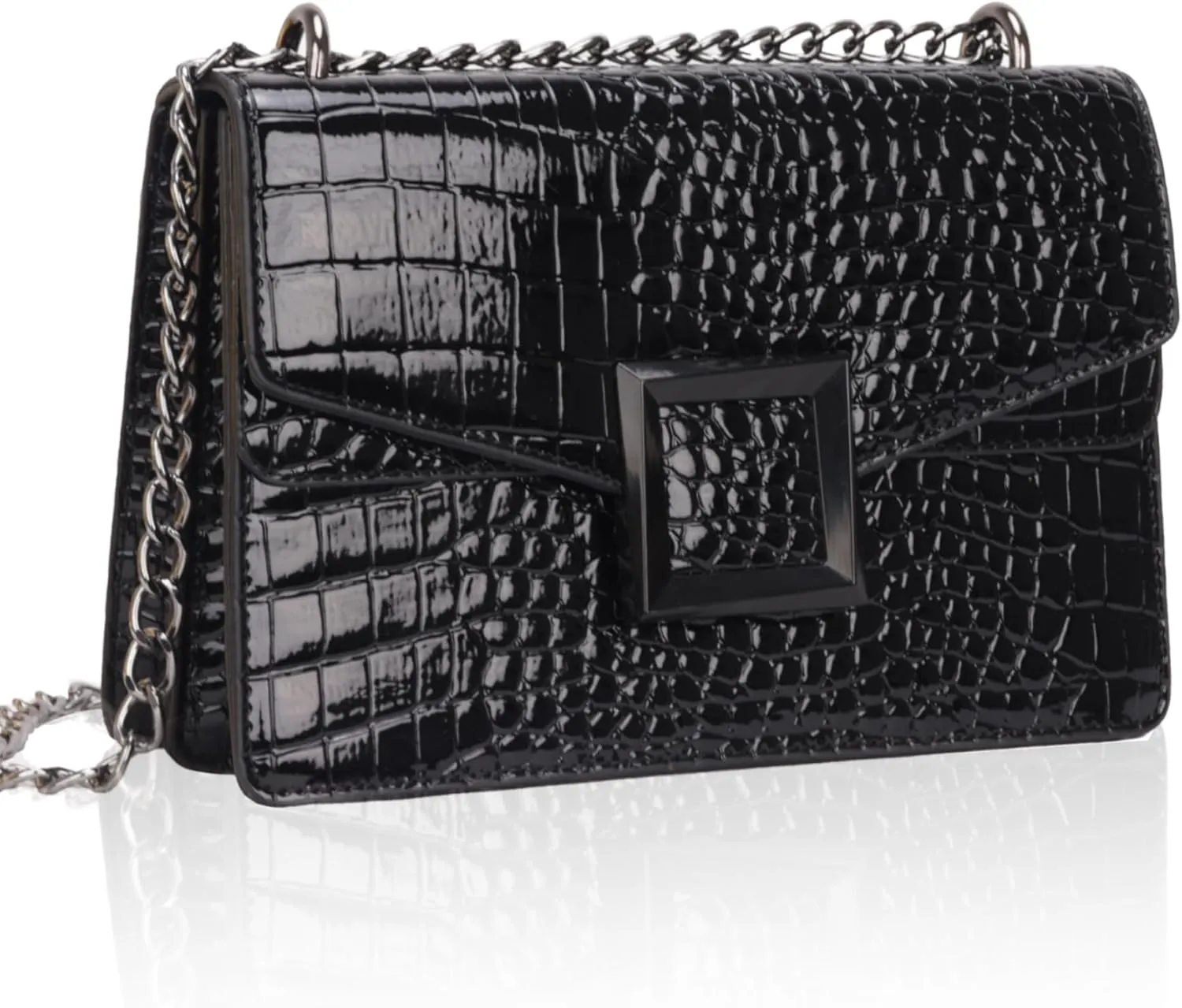 Satchel Crossbody Bag for Women - Crocodile Print Shoulder Purse Luxury PU Leather Handbags With Chain Straps
