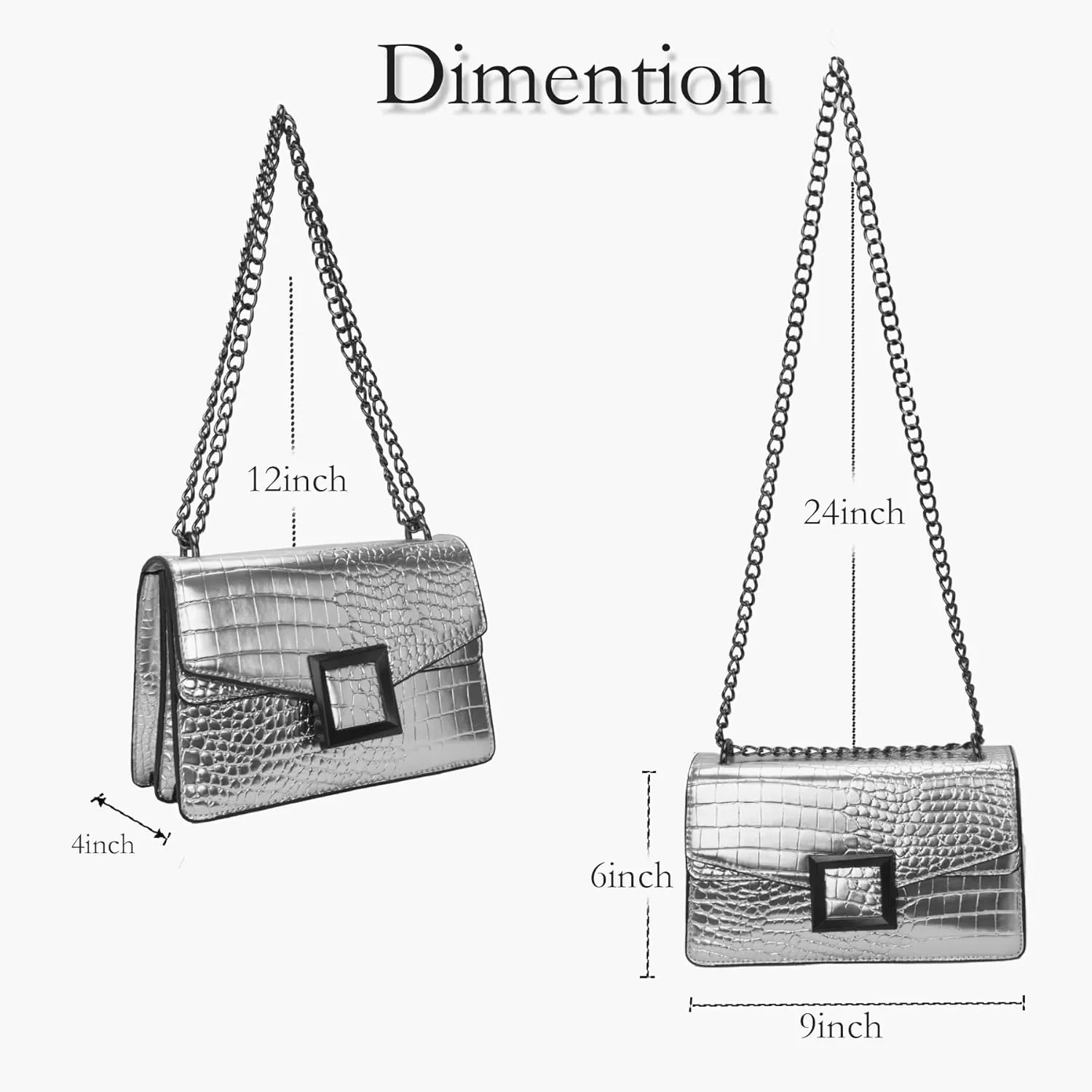 Satchel Crossbody Bag for Women - Crocodile Print Shoulder Purse Luxury PU Leather Handbags With Chain Straps